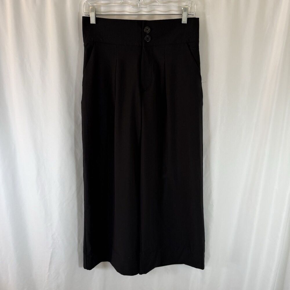 Albion Cropped Pants Women's Small Solid Black Wide Leg Pleated Button Zip
